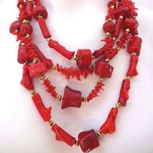 JOE & MARIA BARRERA 4 Strand Chunky Coral 24 K Gold-Plated Hardware Necklace